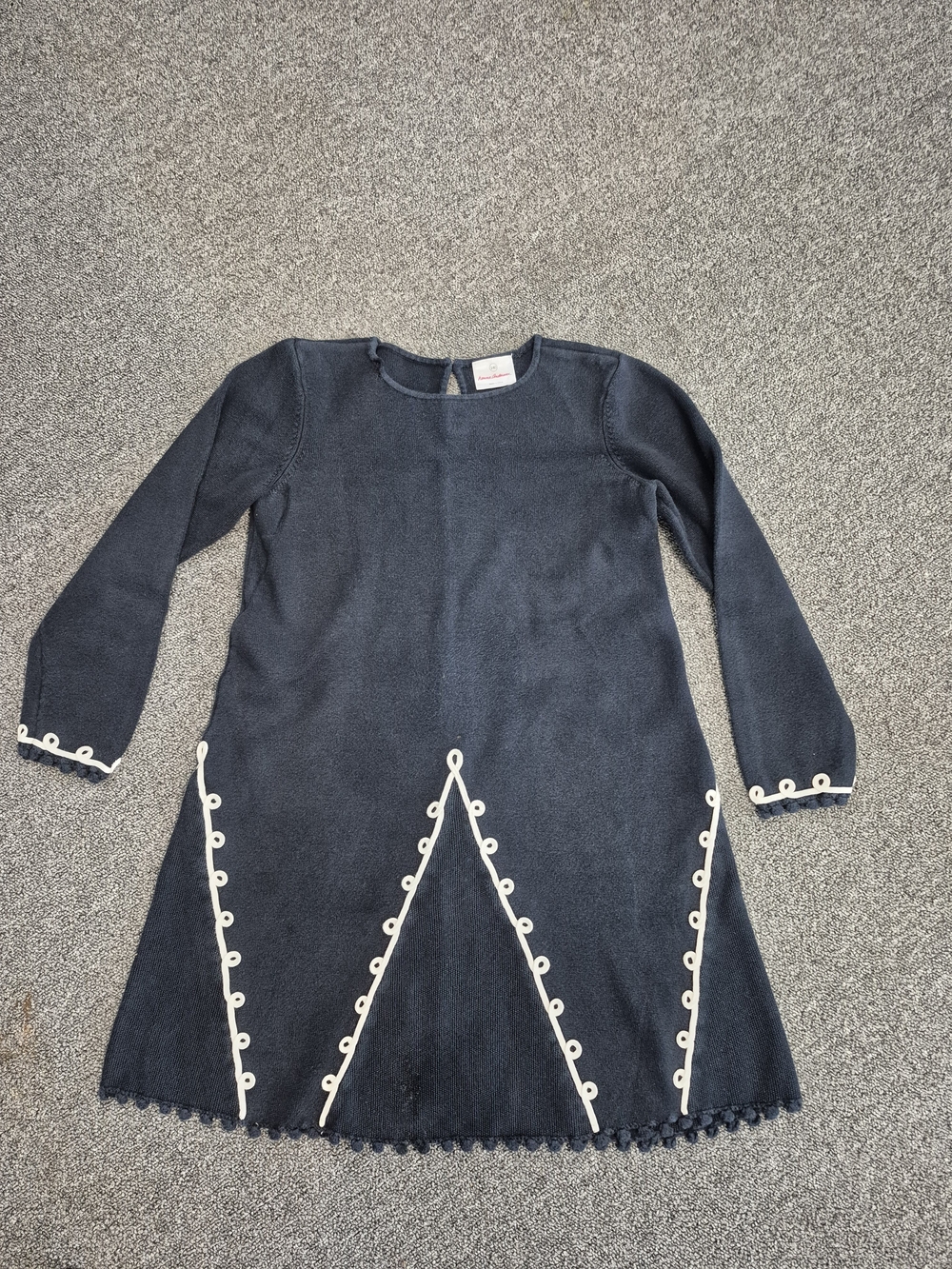 Hanna Andersson Girls Navy Knit Sweater Dress Size 8 Pom Trim